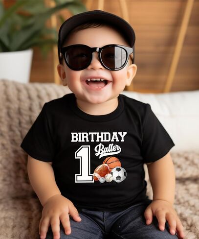Olive Loves Apple 1st Birthday Baller Shirt for Boys Sports Theme Party T-Shirt for 1 Year Old Toddler in Kuwait