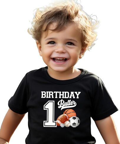 Olive Loves Apple 1st Birthday Baller Shirt for Boys Sports Theme Party T-Shirt for 1 Year Old Toddler in Kuwait