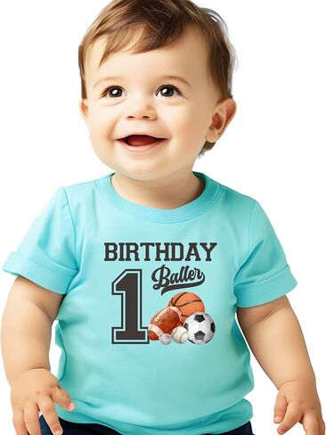 Olive Loves Apple 1st Birthday Baller Shirt for Boys Sports Theme Party T-Shirt for 1 Year Old Toddler in Kuwait