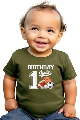 Olive Loves Apple 1st Birthday Baller Shirt for Boys Sports Theme Party T-Shirt for 1 Year Old Toddler in Kuwait