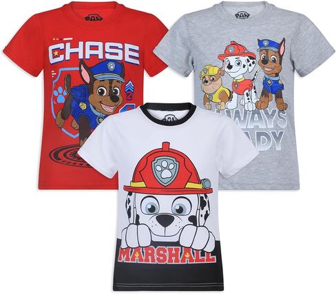 تي شيرت Paw Patrol Nickelodeon Boys 3 Pack قصير الأكمام للأطفال الصغار والكبار باللون الرمادي in Kuwait