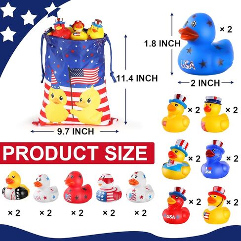 SCIONE Patriotic Rubber Ducks - 24 Pcs Independence Day Novelty Funny Squeeze Baby Shower Bathtub Ducks for Fourth of July Party Supplies in Kuwait