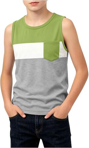 Boys Sleeveless Shirt Color Block Tank Tops Kids Crewneck Casual T Shirts Basic Summer Top Tees with Chest Pocket in Kuwait