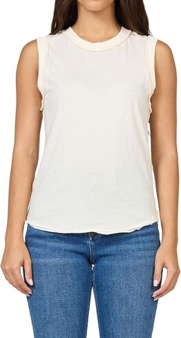 DEAR JOHN Zo Women's Sleeveless Top Crew Neck Raw Edge Detail in Saudi Arabia