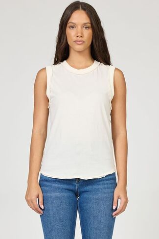 DEAR JOHN Zo Women's Sleeveless Top Crew Neck Raw Edge Detail in Saudi Arabia