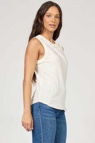 DEAR JOHN Zo Women's Sleeveless Top Crew Neck Raw Edge Detail in Saudi Arabia