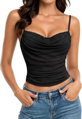 LEACOOLKEY Corset Tops for Women Going Out Fashion Sexy Party Club Crop Top Lace Corset Strap Tank in Saudi Arabia