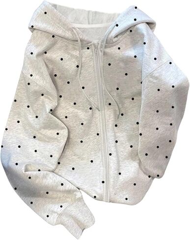 Milumia Women's Y2k Polka Dots Zip Up Hoodies Long Sleeve Hooded Sweatshirts with Pockets in Kuwait