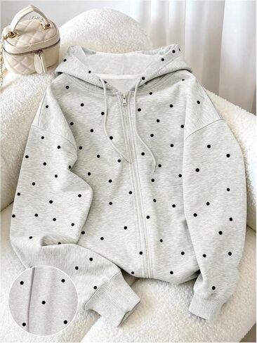 Milumia Women's Y2k Polka Dots Zip Up Hoodies Long Sleeve Hooded Sweatshirts with Pockets in Kuwait