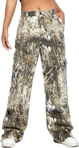 Famnbro Camo Pants Women Mid-Low Waist Straight Leg Loose Cargo Camouflage Pants Y2K Streetwear in Saudi Arabia