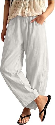 Linen Barrel Pants Women Summer Wide Leg Palazzo Cotton Drawstring High Waist Loose Beach Vacation Boho Baggy Trousers in Saudi Arabia