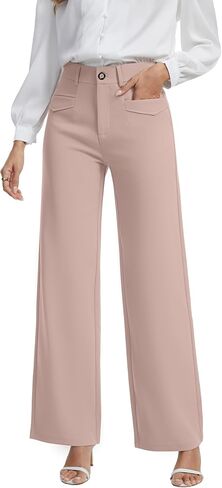 Women's Business Casual Pants High Waisted Stretchy Wide Leg Trousers Summer Work Pants with Pockets in Kuwait