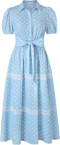 GRACE KARIN Women's 2026 Summer Floral Flowy Dresses Boho Tie Belt Short Puff Sleeve A Line Maxi Shirt Dress with Pocket in Saudi Arabia