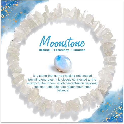 Natural Gemstone Beads Bracelets Healing Crystal Stone Beaded Bracelet for Women Handmade Spiritual Jewelry Gifts, 5-8mm Moonstone Chips Beads in Saudi Arabia