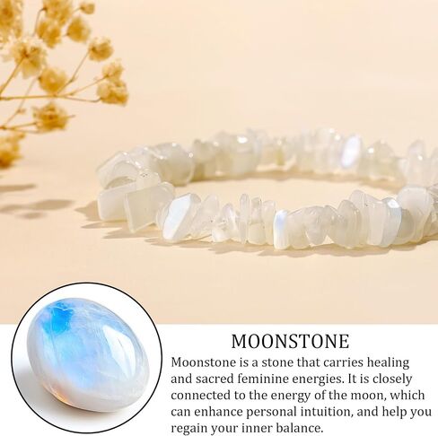 Natural Gemstone Beads Bracelets Healing Crystal Stone Beaded Bracelet for Women Handmade Spiritual Jewelry Gifts, 5-8mm Moonstone Chips Beads in Saudi Arabia