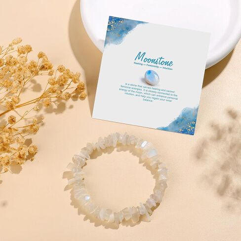 Natural Gemstone Beads Bracelets Healing Crystal Stone Beaded Bracelet for Women Handmade Spiritual Jewelry Gifts, 5-8mm Moonstone Chips Beads in Saudi Arabia