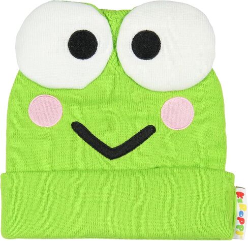 Keroppi Beanie Hat with Embroidered Face | Hello Kitty Friends Knit Winter Cap for Men Women in Kuwait