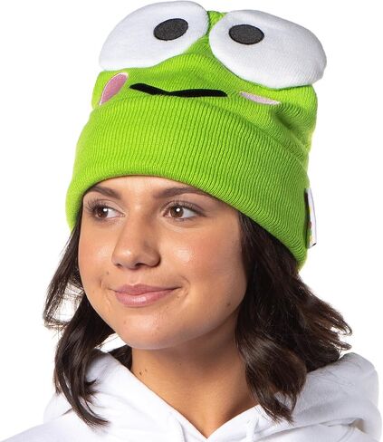 Keroppi Beanie Hat with Embroidered Face | Hello Kitty Friends Knit Winter Cap for Men Women in Kuwait