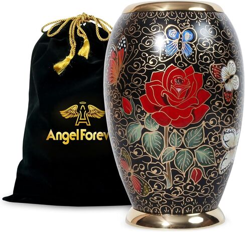 Large Cremation Urn for Human Ashes – Handcrafted Metal & Brass Funeral Urn – Monarch Adult Urn with Velvet Bag – Decorative Memorial Urn for Ashes for Women & Men - Black, 200 LB in Saudi Arabia