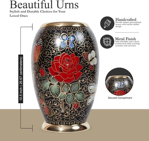 Large Cremation Urn for Human Ashes – Handcrafted Metal & Brass Funeral Urn – Monarch Adult Urn with Velvet Bag – Decorative Memorial Urn for Ashes for Women & Men - Black, 200 LB in Saudi Arabia