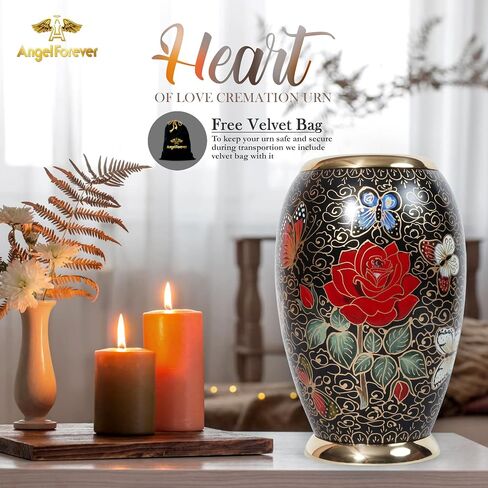 Large Cremation Urn for Human Ashes – Handcrafted Metal & Brass Funeral Urn – Monarch Adult Urn with Velvet Bag – Decorative Memorial Urn for Ashes for Women & Men - Black, 200 LB in Saudi Arabia