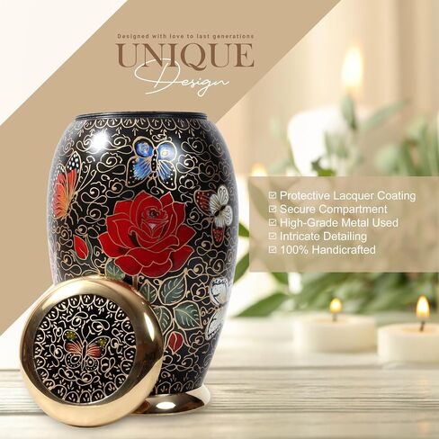 Large Cremation Urn for Human Ashes – Handcrafted Metal & Brass Funeral Urn – Monarch Adult Urn with Velvet Bag – Decorative Memorial Urn for Ashes for Women & Men - Black, 200 LB in Saudi Arabia