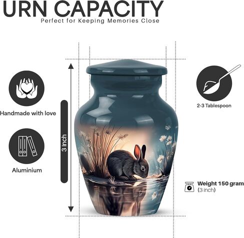 Yatskia Black Rabbit Mini Memorial Urns for Human Ashes Adult Male and Female, Small Funeral Keepsake Urn for Ashes Adult, (Classic Pack of 1, 3 Inch) in Saudi Arabia