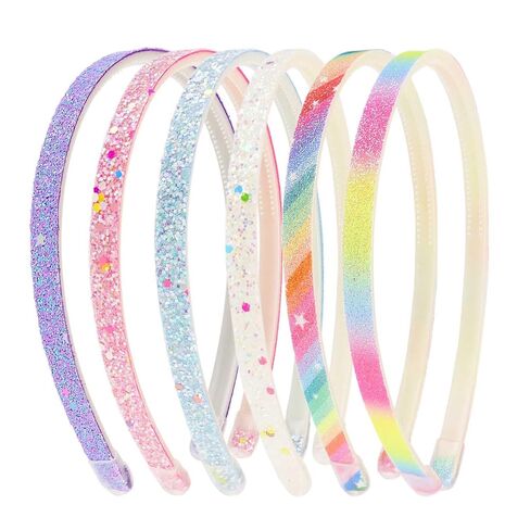 TKYPZY 6 Pack Glitter Headbands Thin Glitter Headband for Women Colorful Hair Accessories Plastic Sparkly Hairbands Sparkle Headband Bling Rainbow Hair Bands with Teeth Cute Non-Slip Head Band in Saudi Arabia