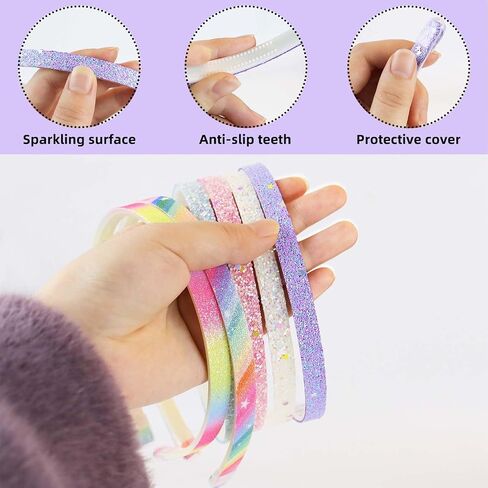 TKYPZY 6 Pack Glitter Headbands Thin Glitter Headband for Women Colorful Hair Accessories Plastic Sparkly Hairbands Sparkle Headband Bling Rainbow Hair Bands with Teeth Cute Non-Slip Head Band in Saudi Arabia