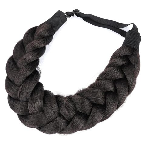 Thick Wide 2 Strands Synthetic Hair Braided Headband Hairpiece for Women Girl Kinky Straight (Natural Black) in Saudi Arabia