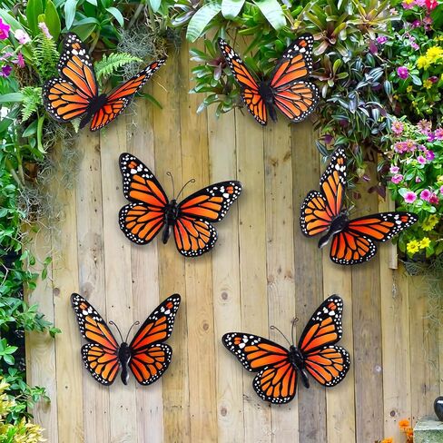 Chunful 6 Pcs 3D Metal Butterfly Wall Art Decorations 9.7 x 6.7 Inch Monarch Butterflies Wall Sculpture Hanging Sticker for Outdoor Fences Patio Yard Fence Garden Metal(3 Styles) in Kuwait