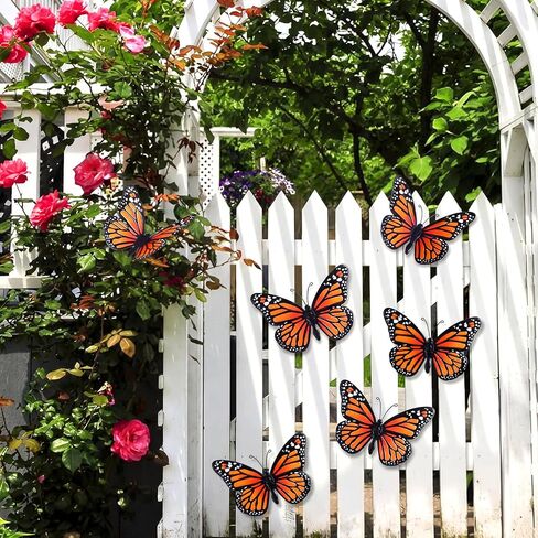 Chunful 6 Pcs 3D Metal Butterfly Wall Art Decorations 9.7 x 6.7 Inch Monarch Butterflies Wall Sculpture Hanging Sticker for Outdoor Fences Patio Yard Fence Garden Metal(3 Styles) in Kuwait