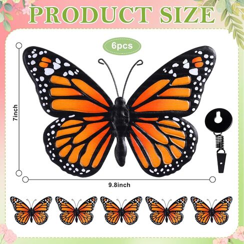 Chunful 6 Pcs 3D Metal Butterfly Wall Art Decorations 9.7 x 6.7 Inch Monarch Butterflies Wall Sculpture Hanging Sticker for Outdoor Fences Patio Yard Fence Garden Metal(3 Styles) in Kuwait
