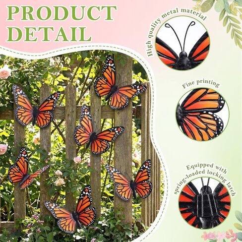 Chunful 6 Pcs 3D Metal Butterfly Wall Art Decorations 9.7 x 6.7 Inch Monarch Butterflies Wall Sculpture Hanging Sticker for Outdoor Fences Patio Yard Fence Garden Metal(3 Styles) in Kuwait