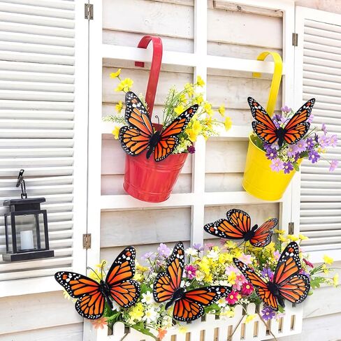 Chunful 6 Pcs 3D Metal Butterfly Wall Art Decorations 9.7 x 6.7 Inch Monarch Butterflies Wall Sculpture Hanging Sticker for Outdoor Fences Patio Yard Fence Garden Metal(3 Styles) in Kuwait