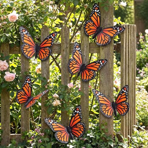 Chunful 6 Pcs 3D Metal Butterfly Wall Art Decorations 9.7 x 6.7 Inch Monarch Butterflies Wall Sculpture Hanging Sticker for Outdoor Fences Patio Yard Fence Garden Metal(3 Styles) in Kuwait