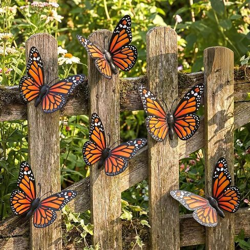 Chunful 6 Pcs 3D Metal Butterfly Wall Art Decorations 9.7 x 6.7 Inch Monarch Butterflies Wall Sculpture Hanging Sticker for Outdoor Fences Patio Yard Fence Garden Metal(3 Styles) in Kuwait