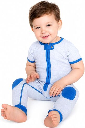 بيجامة Baby deee من القطن بأكمام قصيرة قطعة واحدة بدون قدم رومبير ، 3-6 أشهر ، هيذر رمادي/أزرق مخضر in Kuwait
