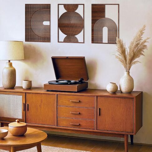 Yerliker 3 Pcs Mid Century Modern Wood Wall Art Decorations 3D Geometric Abstract Wall Sculpture for Living Room Bedroom Office Minimalist Aesthetic(Mid-century,15.75 x 15.75 x 1.97 Inch) in Kuwait
