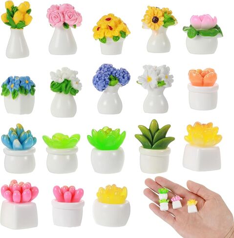 18 Pcs Assorted Mini Resin Plants, 1:12 Scale Mini Succulents & Flowers Dollhouse Accessories, Lifelike Miniature Plants for Fairy Garden Decor, DIY Craft Lovers in Saudi Arabia
