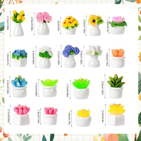 18 Pcs Assorted Mini Resin Plants, 1:12 Scale Mini Succulents & Flowers Dollhouse Accessories, Lifelike Miniature Plants for Fairy Garden Decor, DIY Craft Lovers in Saudi Arabia