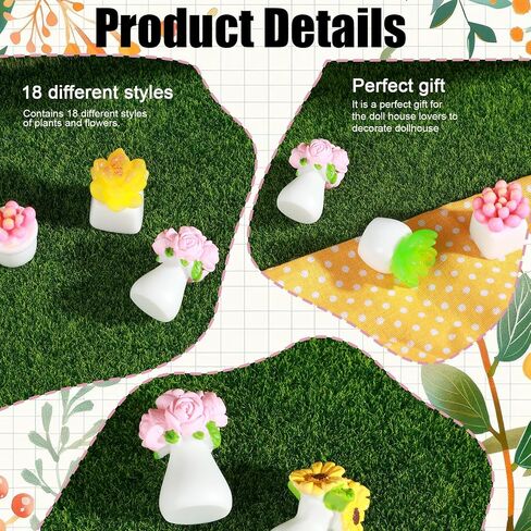 18 Pcs Assorted Mini Resin Plants, 1:12 Scale Mini Succulents & Flowers Dollhouse Accessories, Lifelike Miniature Plants for Fairy Garden Decor, DIY Craft Lovers in Saudi Arabia
