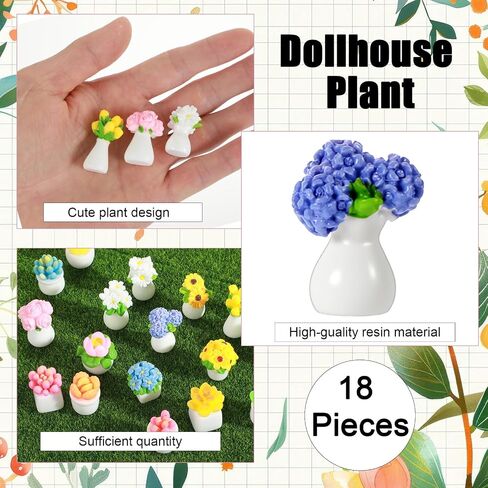 18 Pcs Assorted Mini Resin Plants, 1:12 Scale Mini Succulents & Flowers Dollhouse Accessories, Lifelike Miniature Plants for Fairy Garden Decor, DIY Craft Lovers in Saudi Arabia