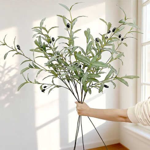SNAIL GARDEN 4 Pack 41.3in Faux Olive Branches with Flocked Realistic Leaves,Large Tall Artificial Greenery Stems, 216 Leaves Green Olive Branch Stems, Olive Branches for Vases Home Wedding Decor in Kuwait