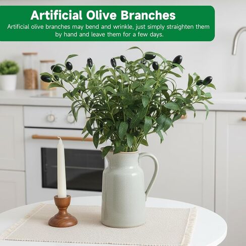 10PCS 18 Inches Olive Tree Branches for Vase Artificial Greenery Stems Realistic Faux Olive Branches with Fruit for DIY Centerpiece Decor Home, Wedding, Table Decoration(No Vase) in Saudi Arabia