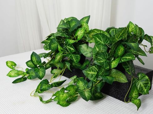 2 Fake Pothos Hanging Plants Artificial Pothos Plant with Pots Faux Hanging Plants Office Decor Low Maintenance Fake Vines Artificial Greenery for Indoor - Green & Yellow in Kuwait