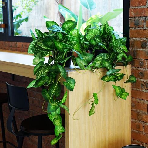 2 Fake Pothos Hanging Plants Artificial Pothos Plant with Pots Faux Hanging Plants Office Decor Low Maintenance Fake Vines Artificial Greenery for Indoor - Green & Yellow in Kuwait