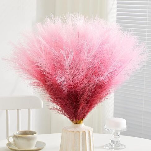 50pcs Faux Pampas Grass,17.7" Artificial Fluffy Pampas Grass Decor Short Fake Pompos for Home Room Birthday Party Centerpieces Decoration(Gridient Pink) in Saudi Arabia