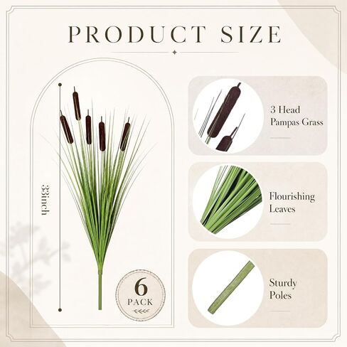 6 قطع من Riceshoot 33 بوصة ذيول قطط زهور اصطناعية ونباتات صناعية مقاومة للأشعة فوق البنفسجية ونباتات عشبية طويلة القامة ومزهرية أرضية حشو للأماكن الداخلية والخارجية DIY ديكور المنزل والمكتب وحدائق الزفاف in Kuwait