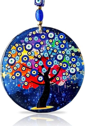 Turkish Handmade Large Glass Blue Evil Eye Wall Decor Hanging Decoration for Home - Nazar Amulet Charm Ornament - Greek Protection Bead Home Decorations - Ojo Turco para Casa - Office Charms in Saudi Arabia